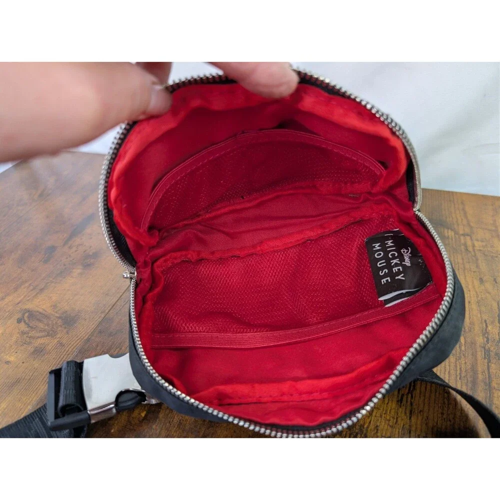 Disney Mickey Mouse Black Nylon Belt Bag Fanny Pack Silver Plaque Bioworld
